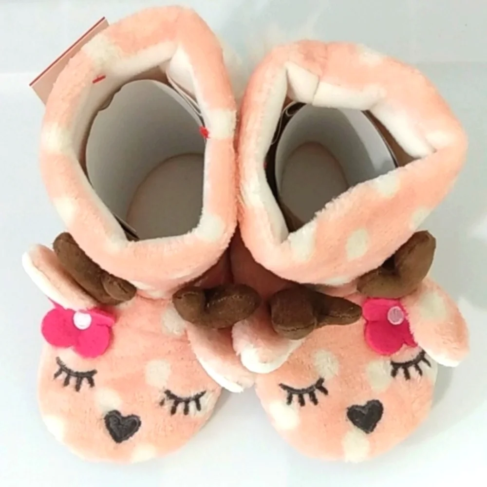 CAT & JACK PINK WHITE POLKA DOT ANKLE BOOT SLIPPERS GIRLS SIZE SMALL  NWT